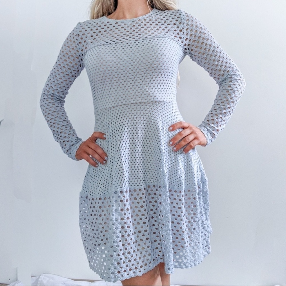 Bcbg max azria powder blue a line dress with nude lining.